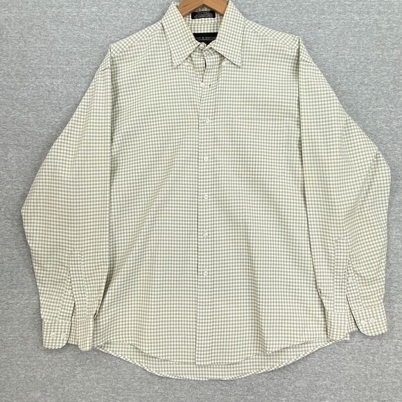 Croft & Barrow Shirt Mens 16 White Tan Check Button Up Wrinkle Free Long Sleeve - Picture 1 of 12